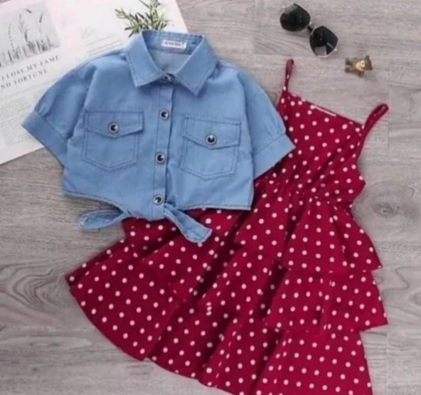 MODAVALS KIZ ÇOCUK KOT BOLEROLU PUANTİYE DETAYLI KIRMIZI ELBİSE 647892131 - 6