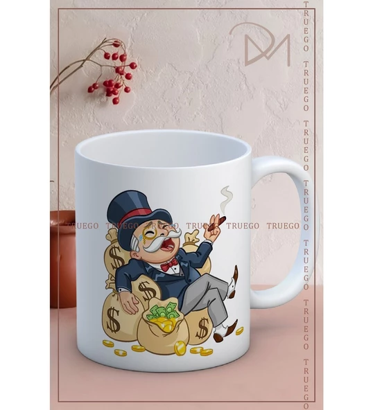 Baskılı Kupa Bardak Seramik Mug - Zengin Yaşlı Adam