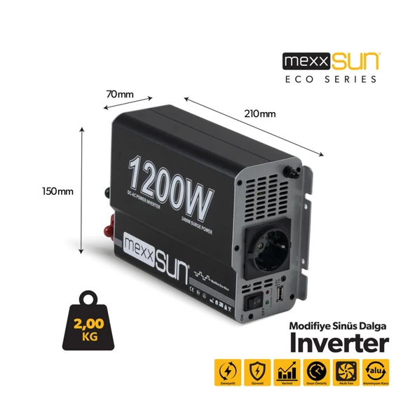 MEXXSUN Modifiye sinüs 12V 1200W inverter - 4