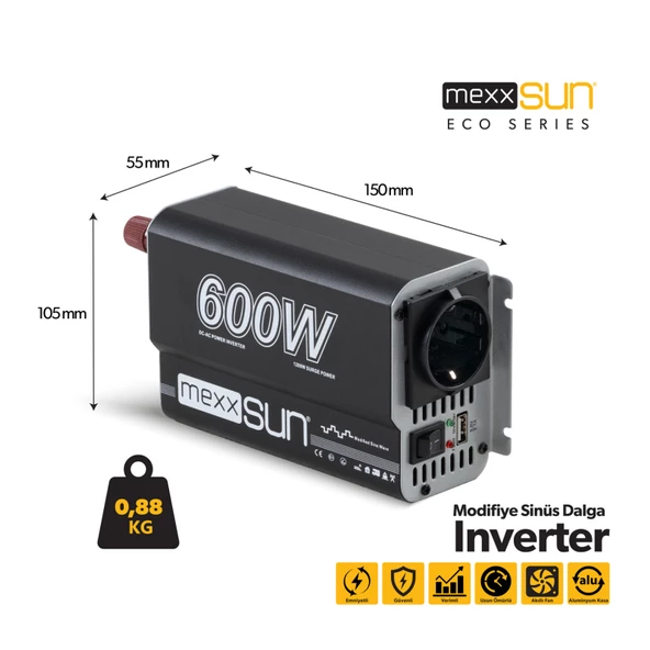 Mexxsun 12V 600W Modifiye Sinüs İnverter - 4