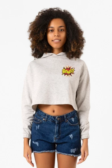Big Bang Theory Bang Logo Beyaz Kırçıllı Kadın Crop Kapşonlu ürün görseli