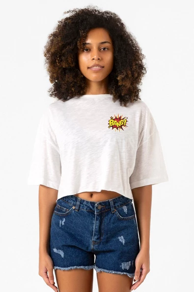 Big Bang Theory Bang Logo Beyaz Kırçıllı Kadın Crop Tshirt