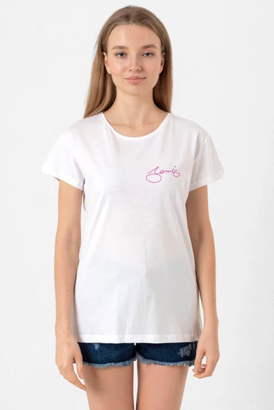 Blackpink Jennie Signature Beyaz Kadın Bisikletyaka Tshirt