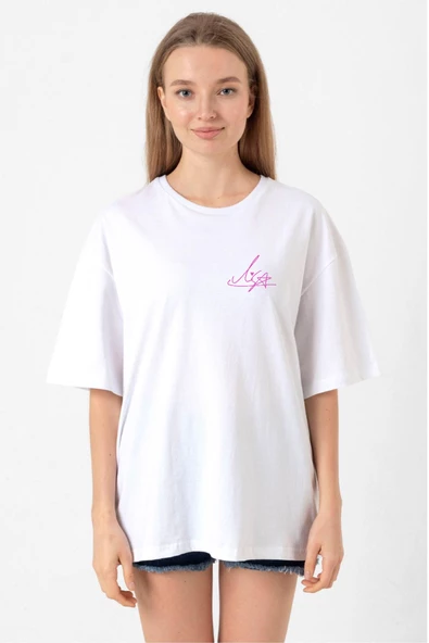 Blackpink Lisa Signature Beyaz Kadın Oversize Tshirt