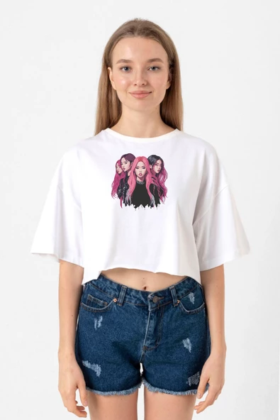 Blackpink Members Art Poster Beyaz Kadın Crop Tshirt