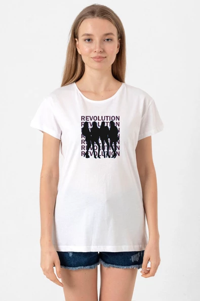 Blackpink Revolution Beyaz Kadın Bisikletyaka Tshirt