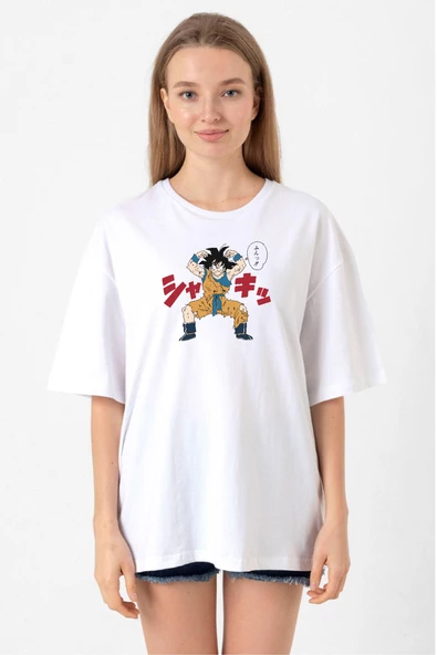 Dragon Ball Z Anime Angry Goku Beyaz Kadın Oversize Tshirt
