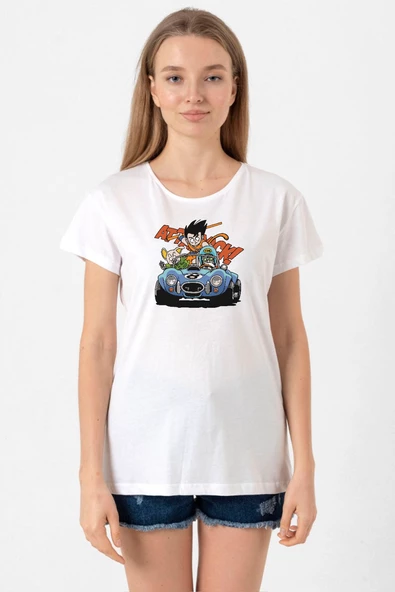 Dragon Ball Z Anime Goku Racer Beyaz Kadın Bisikletyaka Tshirt ürün görseli 1