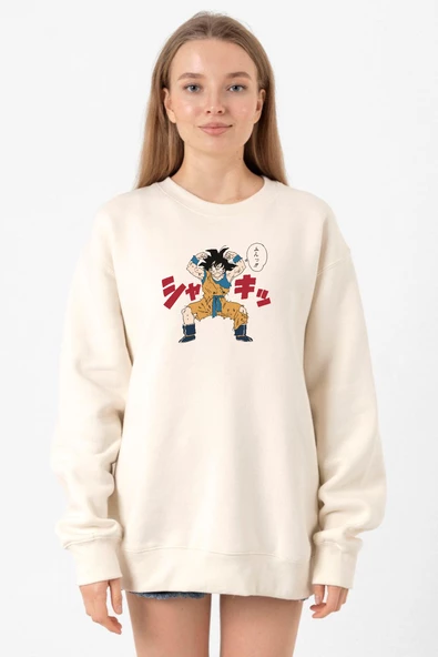 Dragon Ball Z Anime Angry Goku Ekru Kadın 2ip Sweatshirt - 1