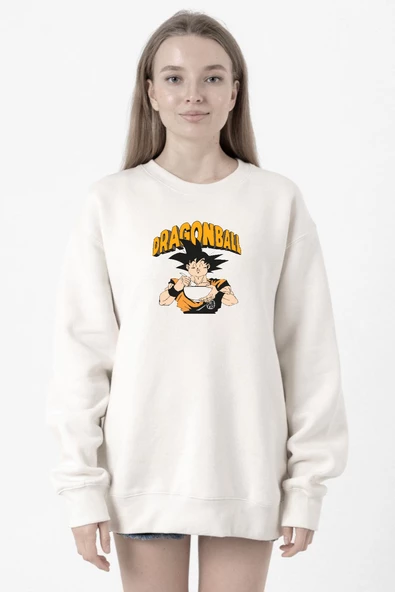Dragon Ball Z Anime Goku Eating Ramen Beyaz Kadın 2ip Sweatshirt ürün görseli