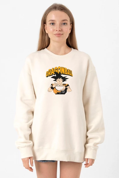 Dragon Ball Z Anime Goku Eating Ramen Ekru Kadın 2ip Sweatshirt ürün görseli