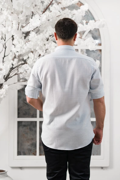 Advante Slimfit Katlamalı Kol Hasırlı Armürlü Yaka Düğmeli Erkek Gömlek - 12