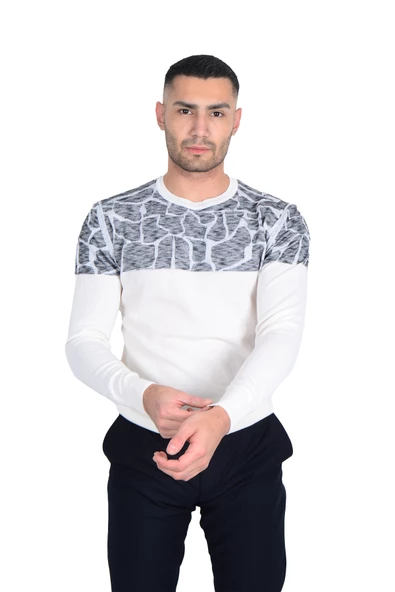 Cengiz İnler Bisiklet Yaka Desenli Yünlü Erkek Triko Kazak - 4