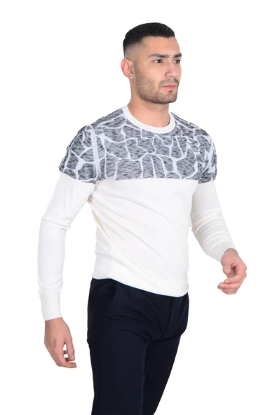 Cengiz İnler Bisiklet Yaka Desenli Yünlü Erkek Triko Kazak - 5