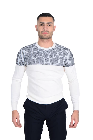 Cengiz İnler Bisiklet Yaka Desenli Yünlü Erkek Triko Kazak - 7