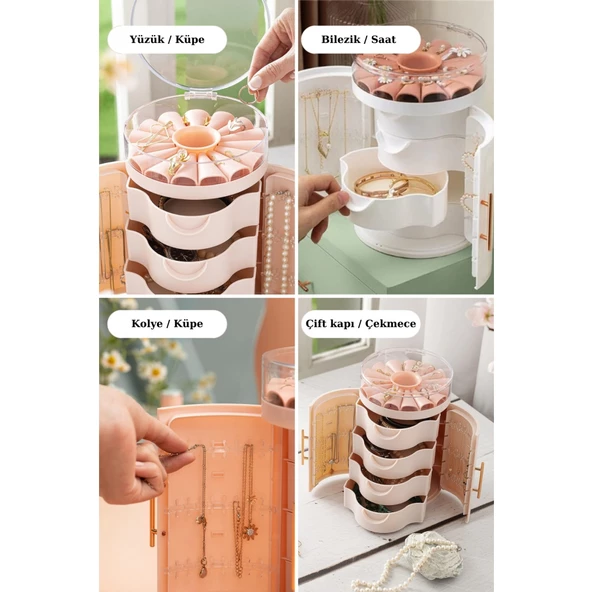 Piev House By House Çekmeceli Kapaklı Askılı Takı Mücevherat Bijuteri Aksesuar Düzenleyici Organizer - 4