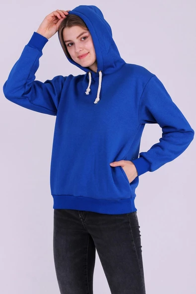 Mavi Basic Oversize Kadın Kapüşonlu Hoodie 3 iplik Sweatshirt - 5