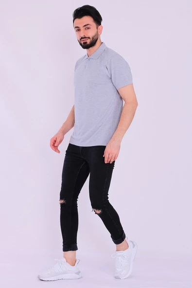 Gri Basic Polo Yaka Erkek Tshirt - 2