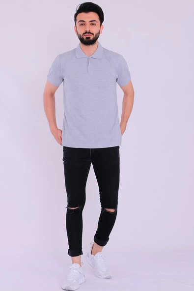 Gri Basic Polo Yaka Erkek Tshirt - 3