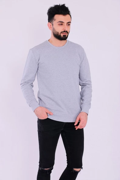 Gri Basic Erkek 2 iplik Sweatshirt