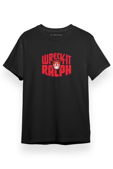 Wreck It Ralph Letter Logo Siyah Kısa kol Erkek Tshirt ürün görseli