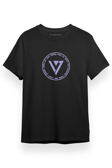 Seventeen Members Logo Siyah Kısa kol Erkek Tshirt