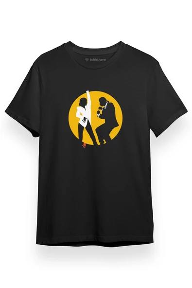 Pulp Fiction Circle Dance Minimal Siyah Kısa kol Erkek Tshirt - 1