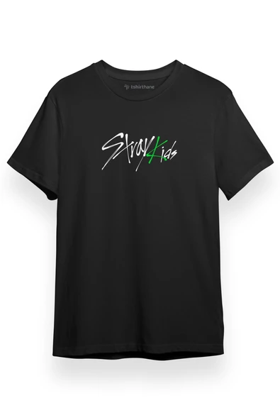 Stray Kids Oddinary Frankenstein Version Green Logo Siyah Kısa kol Erkek Tshirt