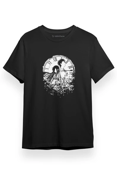 Steins Gate Broken Clock Siyah Kısa kol Erkek Tshirt