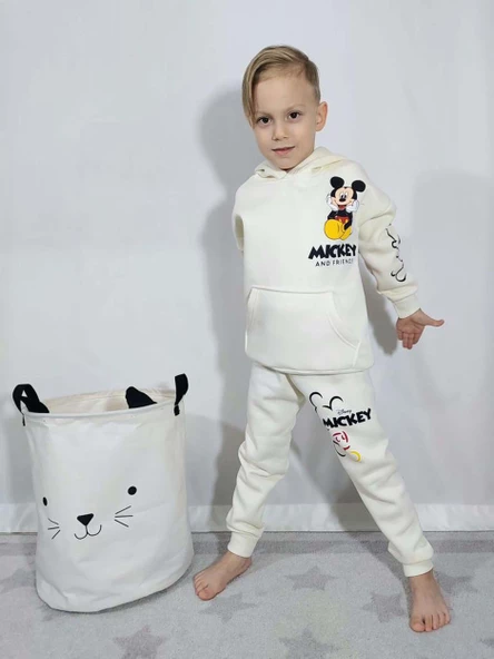 ERKEK ÇOCUK MİCKEY KAPŞONLU 3 İPLİK PAMUK EŞOFMAN TAKIMI
