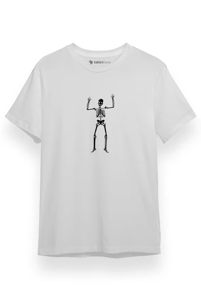 Skeleton With Hands Up Icon Beyaz Kısa kol Erkek Tshirt ürün görseli