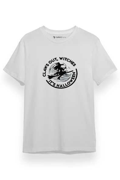 Claws Out Witches Its Halloween Beyaz Kısa kol Erkek Tshirt ürün görseli