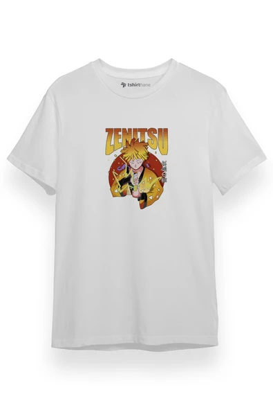 Demon Slayer Anime Zenitsu Poster Beyaz Kısa kol Erkek Tshirt