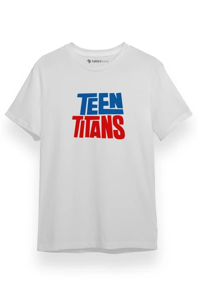 Teen Titans Mavi Kırmızı Yazı Beyaz Kısa kol Erkek Tshirt ürün görseli