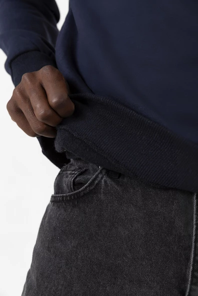 Lacivert Basic Oversize Erkek Kapüşonlu Hoodie 3 iplik Sweatshirt - Resim 9