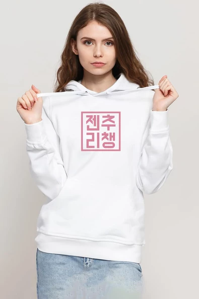 Blackpink JenChooLiChaeng Hangul Beyaz Kadın 3ip Kapşonlu Sweatshirt ürün görseli