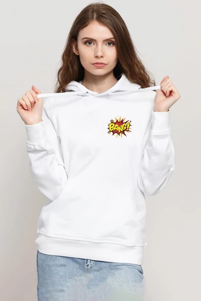 Big Bang Theory Bang Logo Beyaz Kadın 3ip Kapşonlu Sweatshirt ürün görseli
