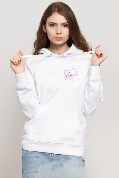 Blackpink Jisoo Signature Beyaz Kadın 3ip Kapşonlu Sweatshirt