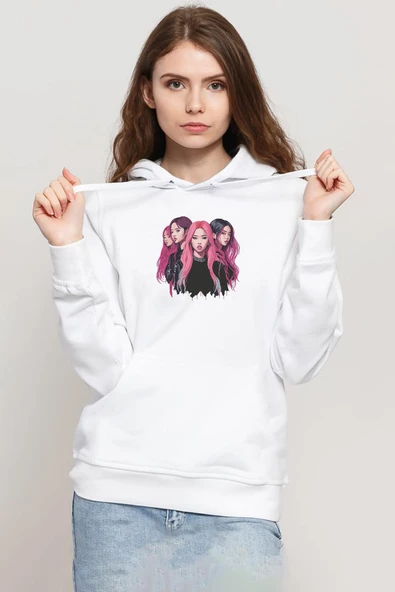 Blackpink Members Art Poster Beyaz Kadın 3ip Kapşonlu Sweatshirt