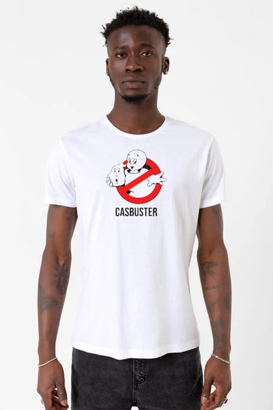 Casper The Friendly Ghost Casbuster Beyaz Erkek Bisikletyaka Tshirt ürün görseli