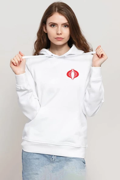 Cobra Kai Logo Beyaz Kadın 3ip Kapşonlu Sweatshirt