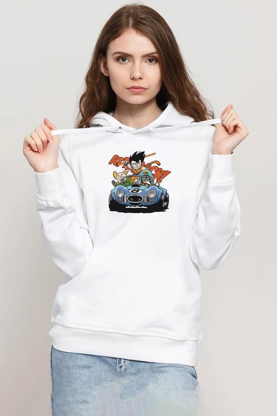 Dragon Ball Z Anime Goku Racer Beyaz Kadın 3ip Kapşonlu Sweatshirt