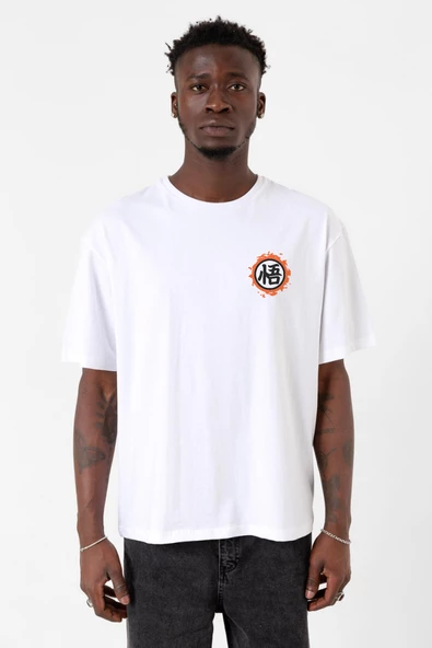 Dragon Ball Z Anime Logo Beyaz Erkek Oversize Tshirt