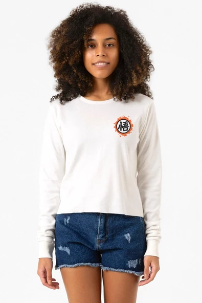 Dragon Ball Z Anime Logo Ekstra Uzunkol Sweatshirt Ekru