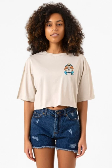 Dragon Ball Z Anime Master Roshi Free Hugs Bej Kadın Crop Tshirt