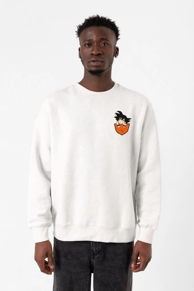 Dragon Ball Z Anime Son Goku Pocket Beyaz Erkek 2ip Sweatshirt ürün görseli