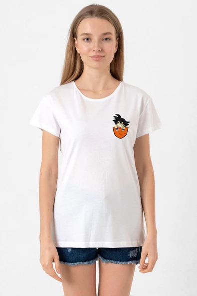 Dragon Ball Z Anime Son Goku Pocket Beyaz Kadın Bisikletyaka Tshirt