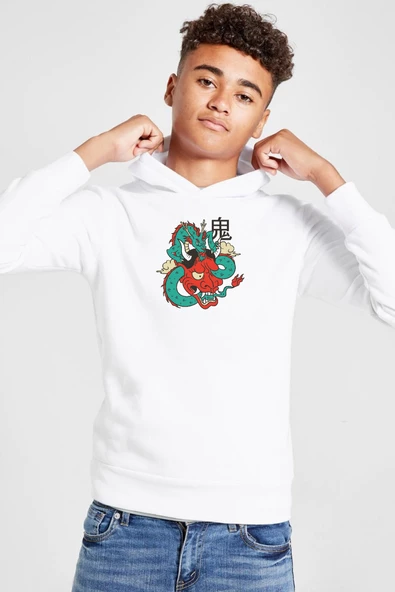 Dragon Samurai Anime Beyaz Çocuk 3ip Kapşonlu  Sweatshirt ürün görseli