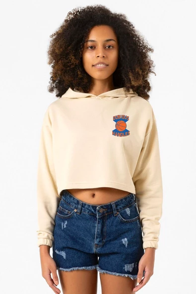 Dubious Handles Logo Bej Kadın Crop Kapşonlu ürün görseli