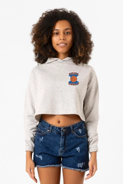 Dubious Handles Logo Beyaz Kırçıllı Kadın Crop Kapşonlu ürün görseli